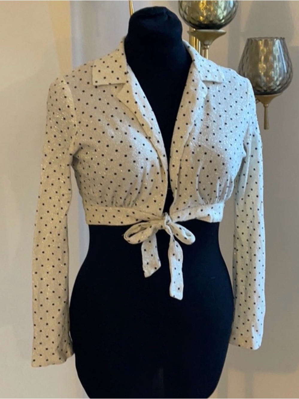 Vintage 70s Disco Queen Lurex Metallic Crop Top Tie Waist Jacket
